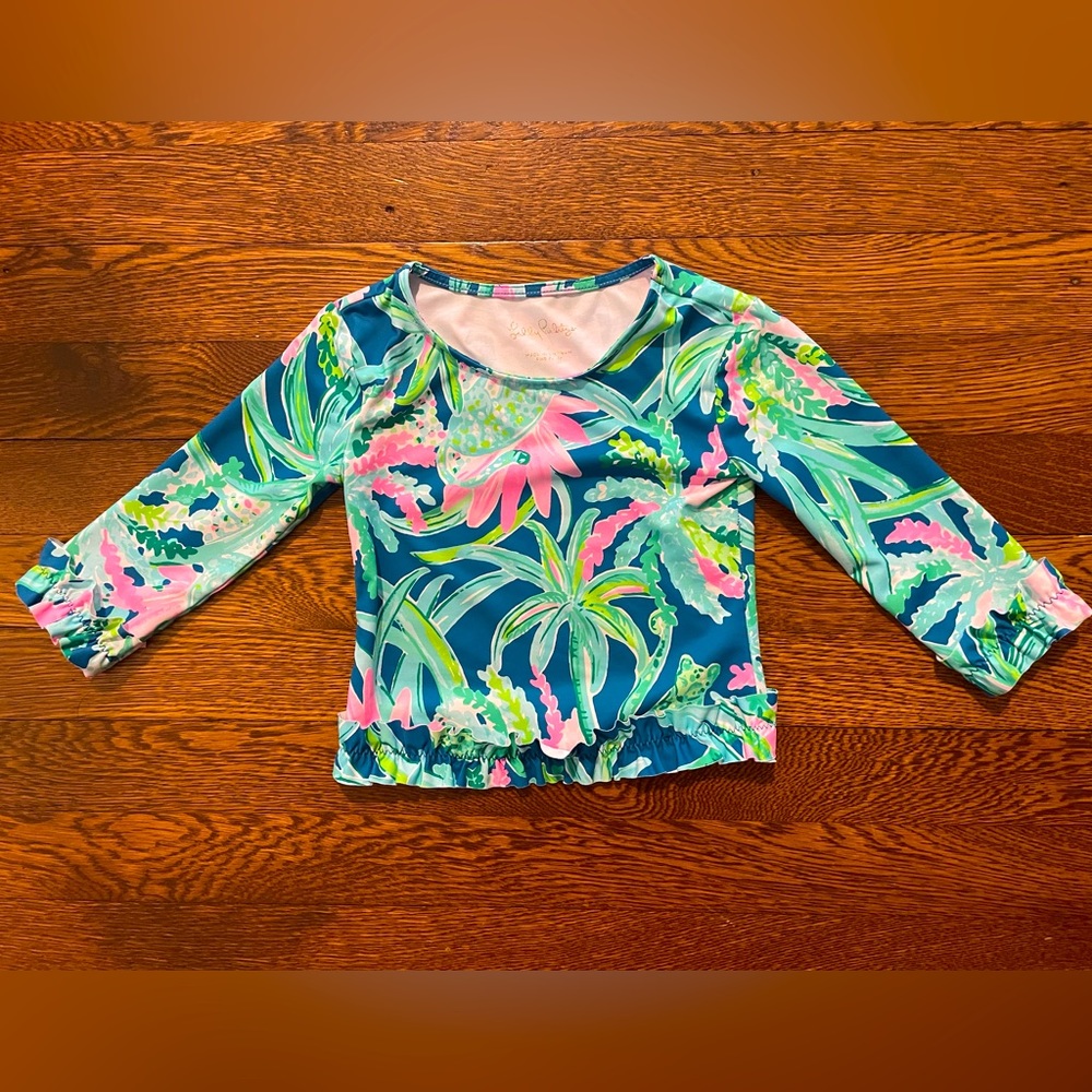 Lilly Pulitzer Blue Floral Ruffle Rash Guard Size 2T